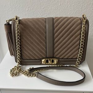 Rebecca Minkoff Brown and Gold Quilted Crossbody Love Bag with dust bag